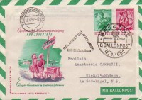 08. Ballonpost 12. 4. 1952 Bregenz Ganzsache 70 + 80 Groschen (